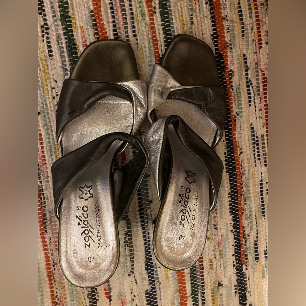 Genuine Italian Leather Silver Heels - Size 8.5